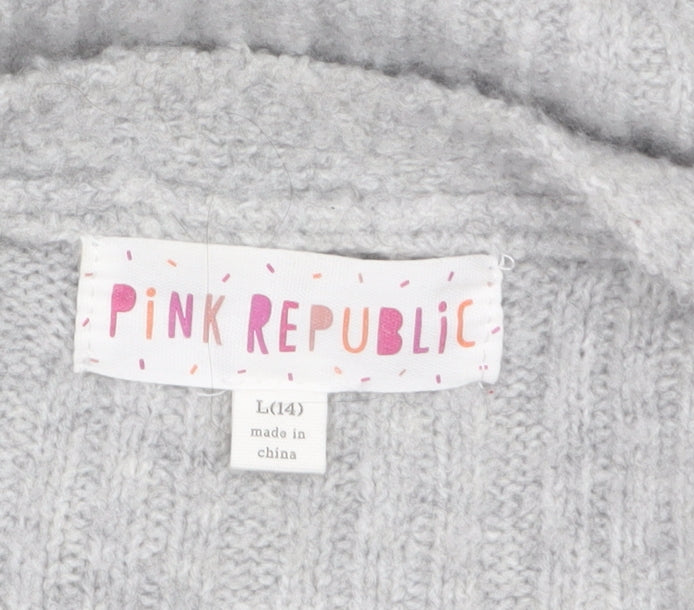 Womens UK Size L Pink Republic Grey Cardigan Jumper