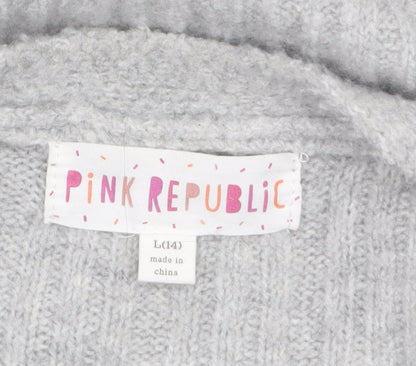 Womens UK Size L Pink Republic Grey Cardigan Jumper