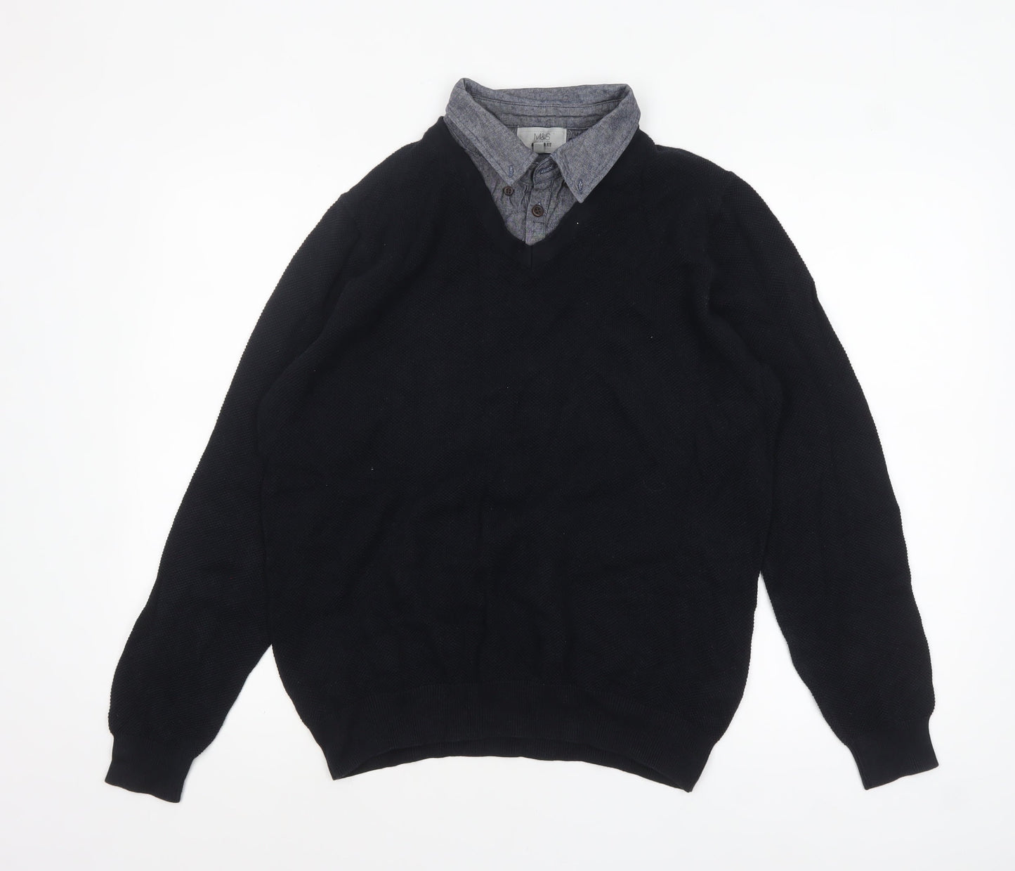 Mens UK Size M Marks and Spencer Black Pullover Jumper