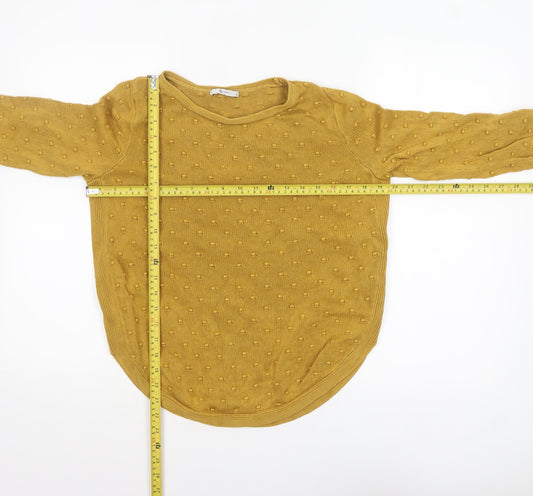 Tu Women’s Yellow 100% Cotton Crew Neck Chunky Knit Pullover Jumper Size 10