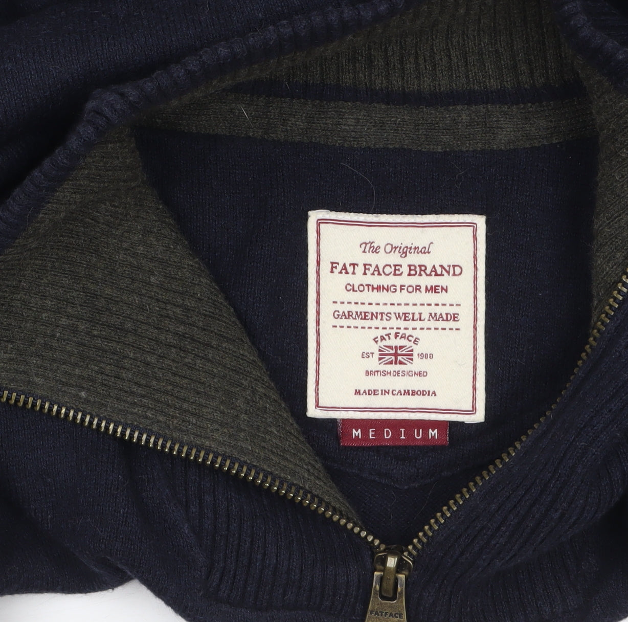 Mens UK Size M Fat Face Blue 1/4 Zip Jumper
