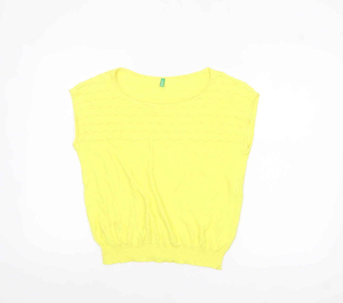Womens UK Size M United Colors of Benetton Yellow Basic T-Shirt