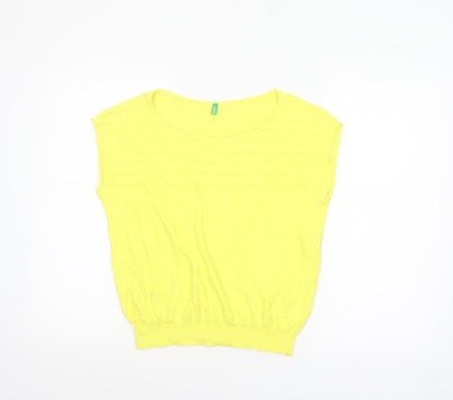 Womens UK Size M United Colors of Benetton Yellow Basic T-Shirt