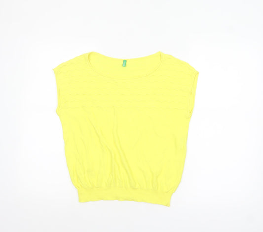 Womens UK Size M United Colors of Benetton Yellow Basic T-Shirt