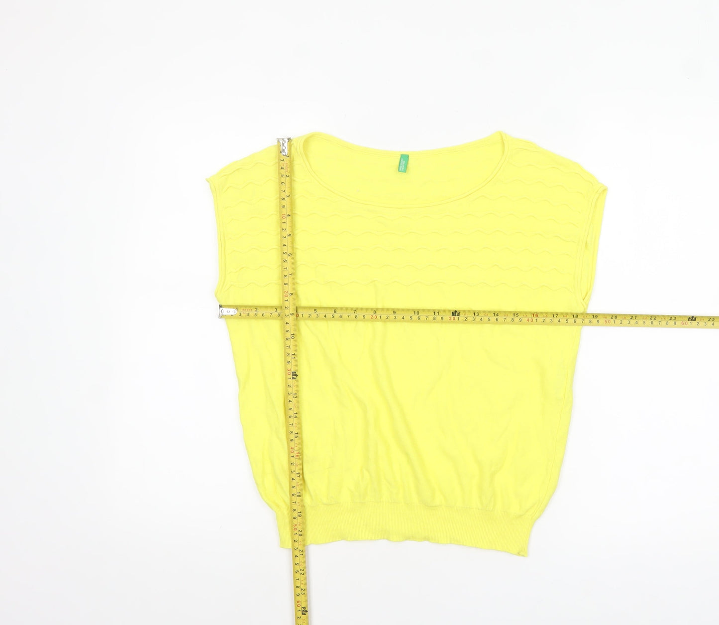 Womens UK Size M United Colors of Benetton Yellow Basic T-Shirt