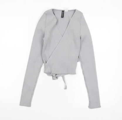 Womens UK Size 12 H&M Grey Wrap Jumper