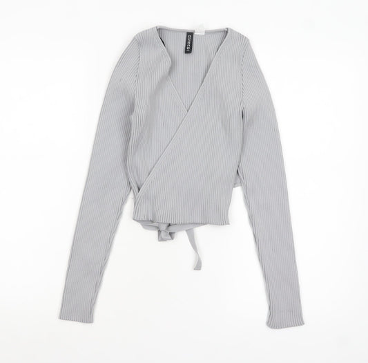 Womens UK Size 12 H&M Grey Wrap Jumper