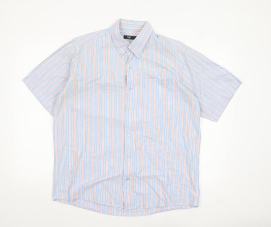 Cotton Traders Men's Blue Striped Short Sleeve Button-Up Shirt M