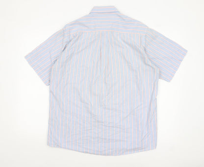 Cotton Traders Men's Blue Striped Short Sleeve Button-Up Shirt M