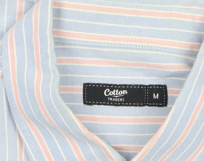 Cotton Traders Men's Blue Striped Short Sleeve Button-Up Shirt M