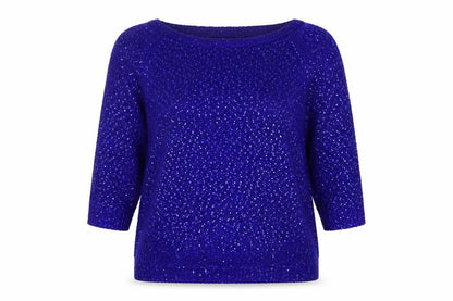 Bonmarché Women's Blue Sequin Knit Pullover Jumper M