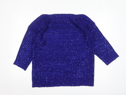 Bonmarché Women's Blue Sequin Knit Pullover Jumper M