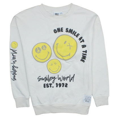 Womens UK Size XS Smiley World White Pullover Sweatshirt