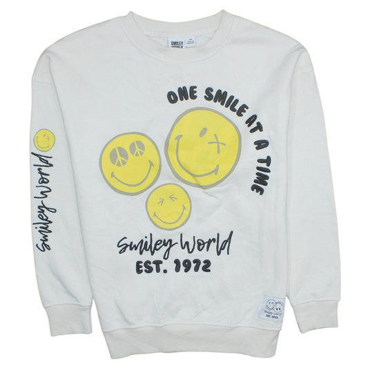 Womens UK Size XS Smiley World White Pullover Sweatshirt