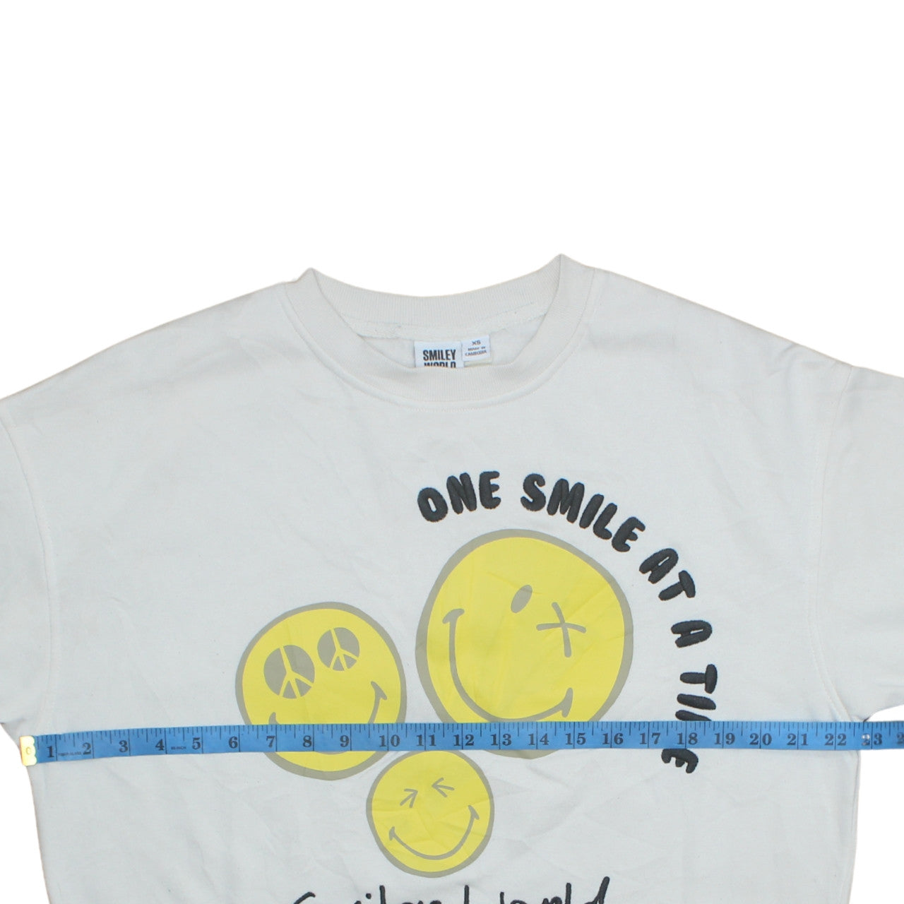 Womens UK Size XS Smiley World White Pullover Sweatshirt