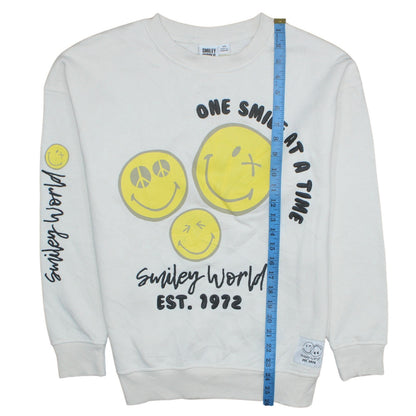 Womens UK Size XS Smiley World White Pullover Sweatshirt
