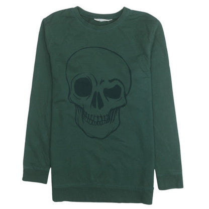 H&M Boys Green Skull Graphic Pullover Sweatshirt 16 Years
