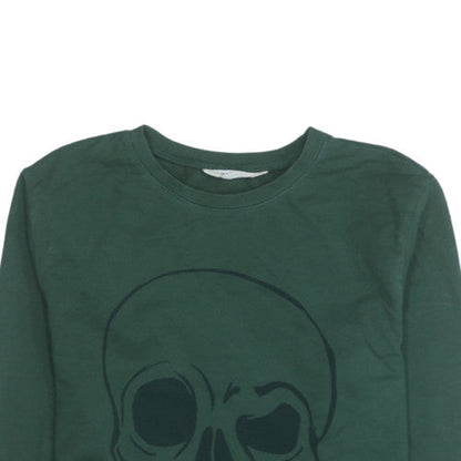 H&M Boys Green Skull Graphic Pullover Sweatshirt 16 Years