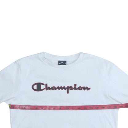 Champion Boys White Fleece Pullover Sweatshirt XL 13-14Y Logo Print Crew Neck