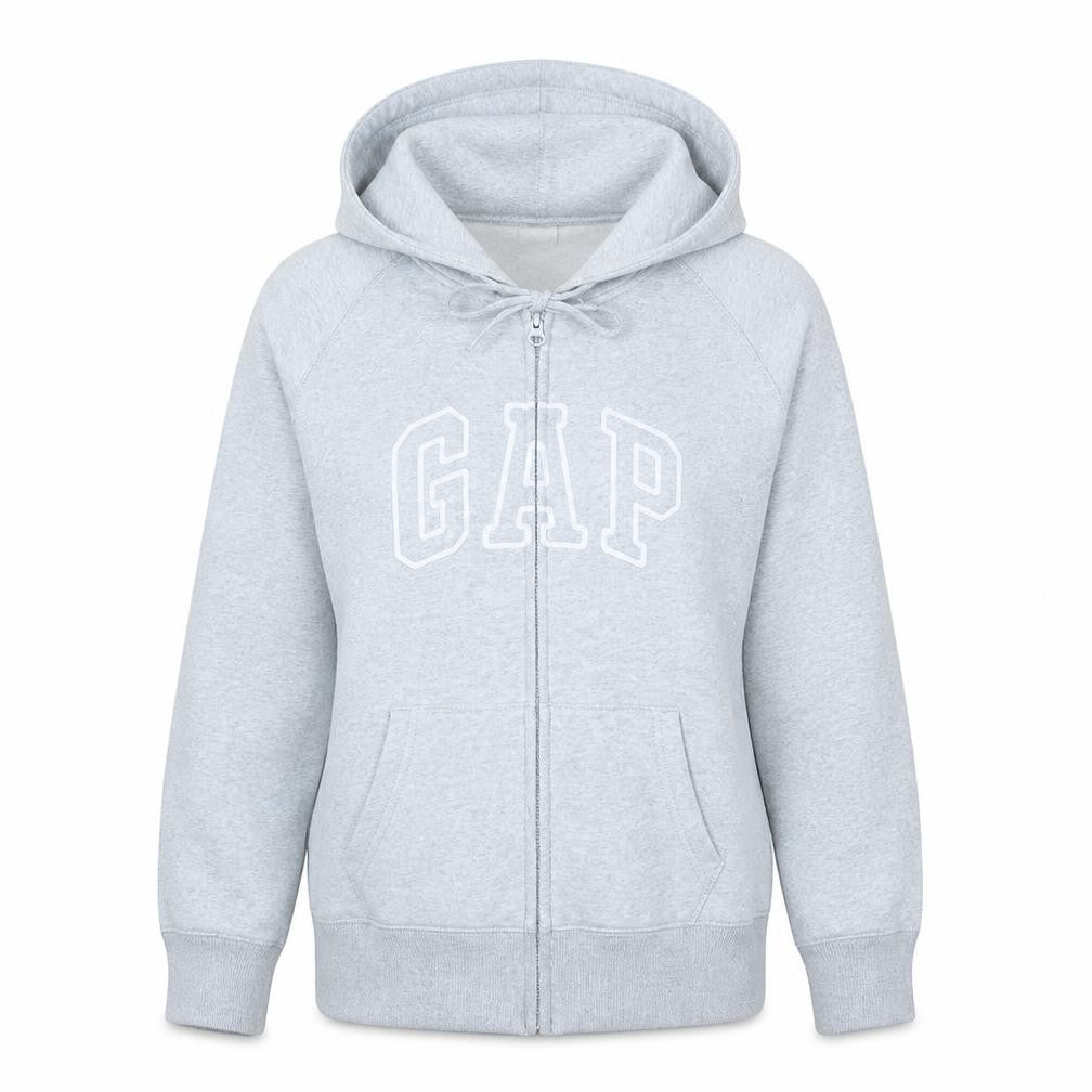 Gap Women Light Grey Full Zip Hoodie Large Cotton Blend Logo