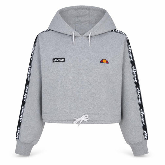 Front view of Ellesse Women's Grey Cropped Hoodie UK 14 Logo Tape Drawstring