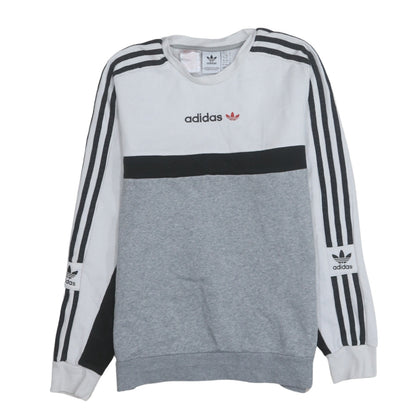 Adidas Boys Grey Colourblock Sweatshirt 13-14 Years Pullover Crew Neck