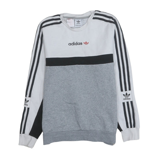 Adidas Boys Grey Colourblock Sweatshirt 13-14 Years Pullover Crew Neck