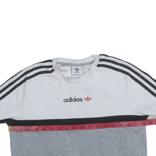 Adidas Boys Grey Colourblock Sweatshirt 13-14 Years Pullover Crew Neck