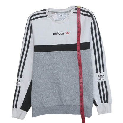 Adidas Boys Grey Colourblock Sweatshirt 13-14 Years Pullover Crew Neck