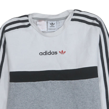 Adidas Boys Grey Colourblock Sweatshirt 13-14 Years Pullover Crew Neck