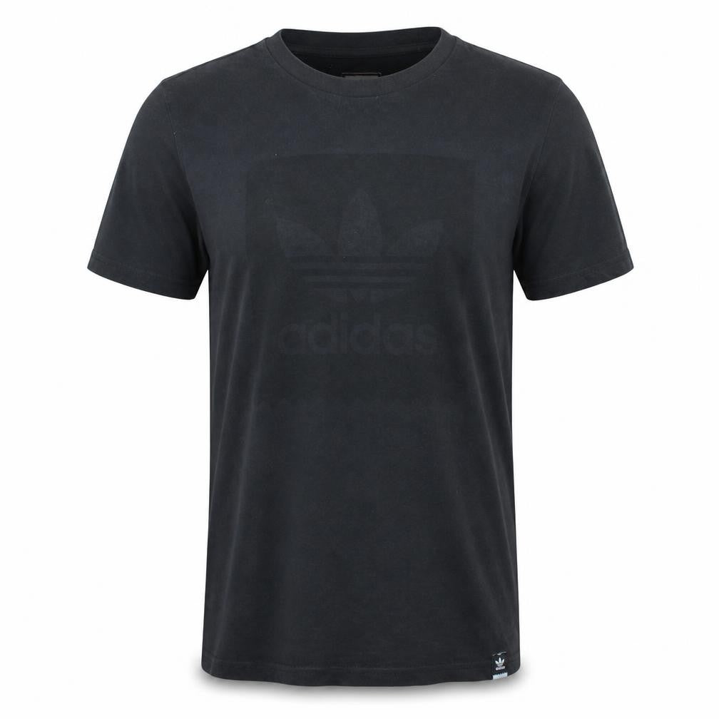 Front view of Adidas Men's Black Small Trefoil Logo Cotton T-Shirt