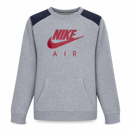 Front view of Nike Teens Grey XL Pullover Sweatshirt with Red Logo