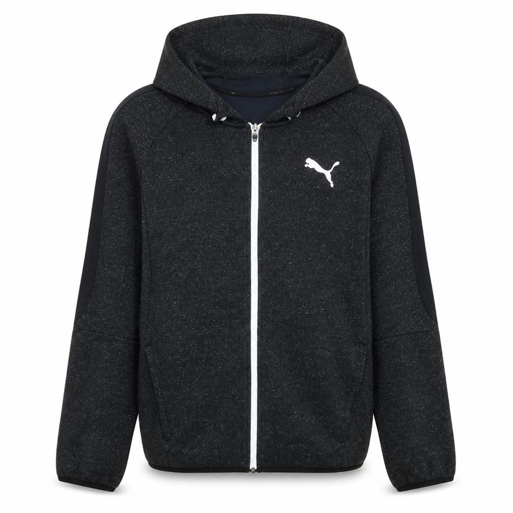 Front view of Puma Men's Black Full Zip Hoodie, size L, Sports Jersey Sweatshirt