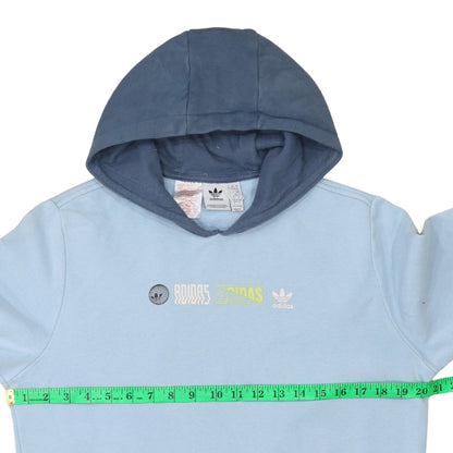 Adidas Boys Blue Graphic Print Pullover Hoodie 15-16 Years Cotton Blend