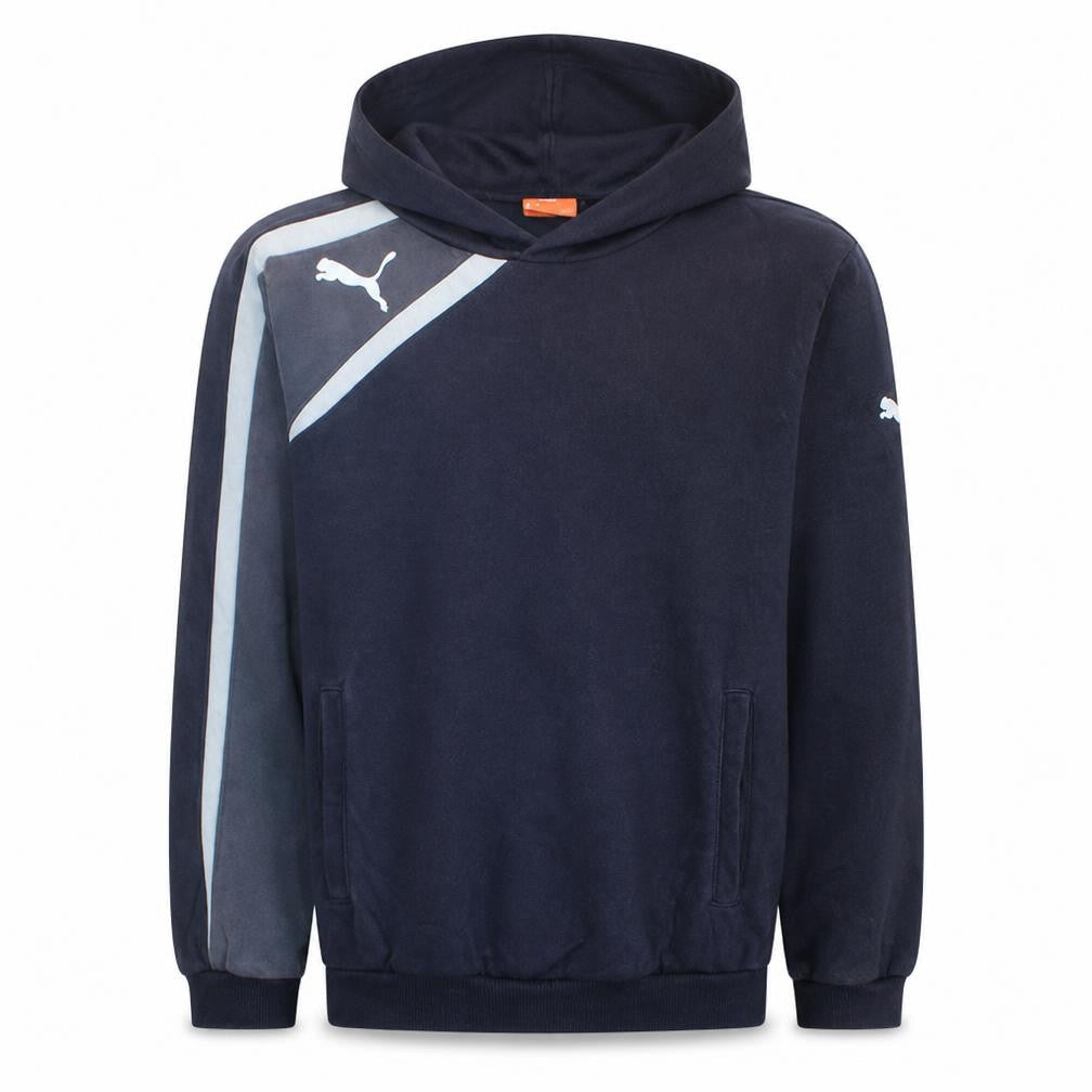 Front view of Puma Teens Blue Pullover Hoodie 164 Logo Sports Fleece Sweatshirt