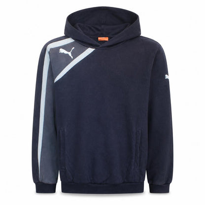 Front view of Puma Teens Blue Pullover Hoodie 164 Logo Sports Fleece Sweatshirt