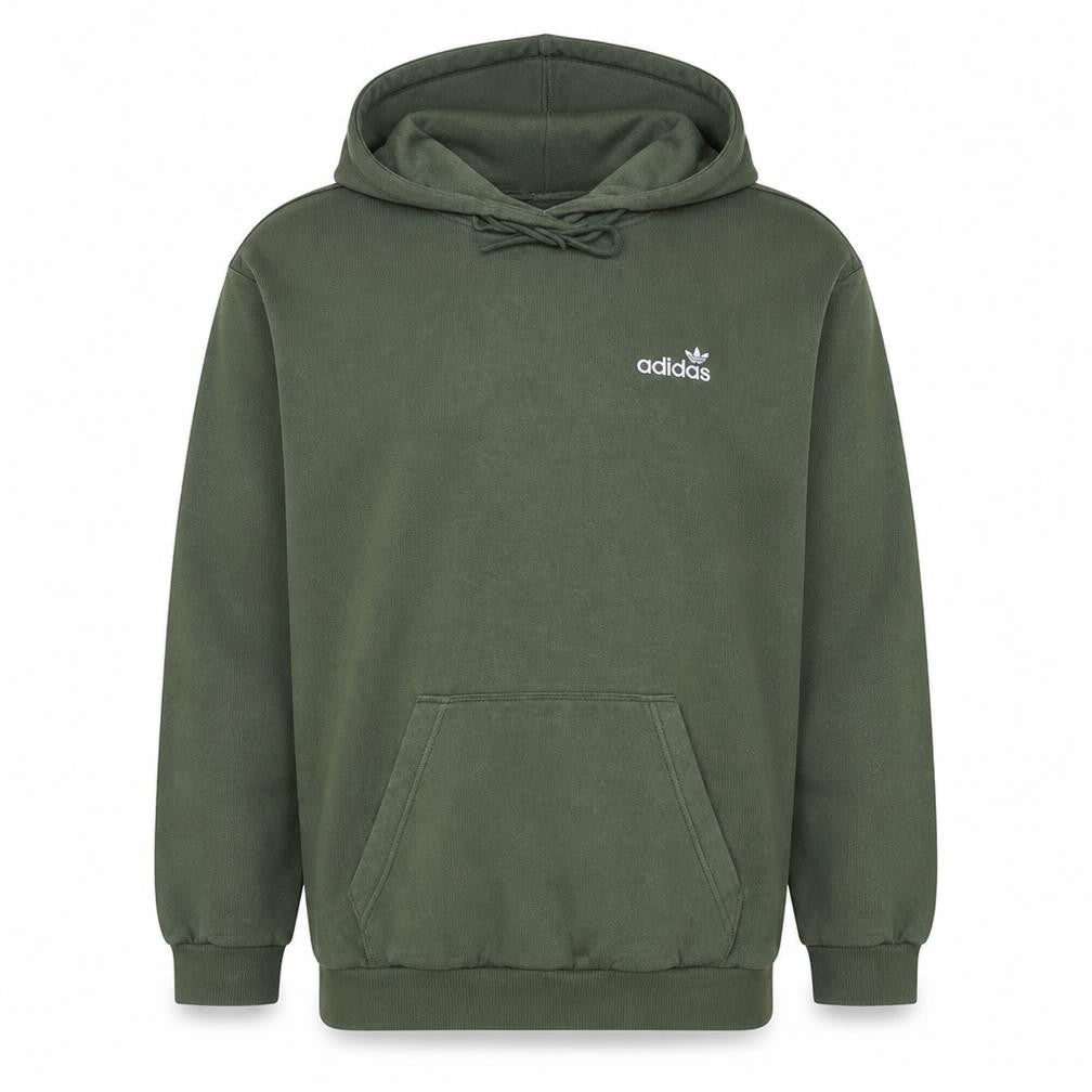 Front view of Adidas Women’s Green Pullover Hoodie, size M, Logo Print Casual Sweatshirt