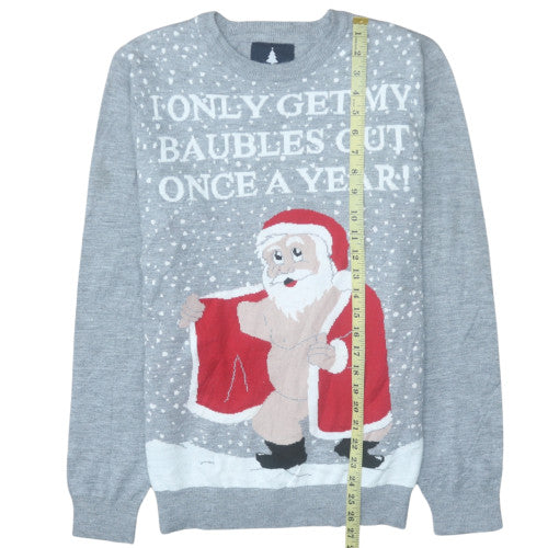 Threadbare Men Grey Christmas Santa Funny Pullover Jumper M