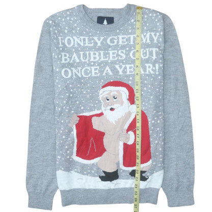 Threadbare Men Grey Christmas Santa Funny Pullover Jumper M