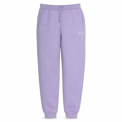 Front view of Fila women’s purple jogger sweatpants, size UK 6, elastic waist fleece trousers