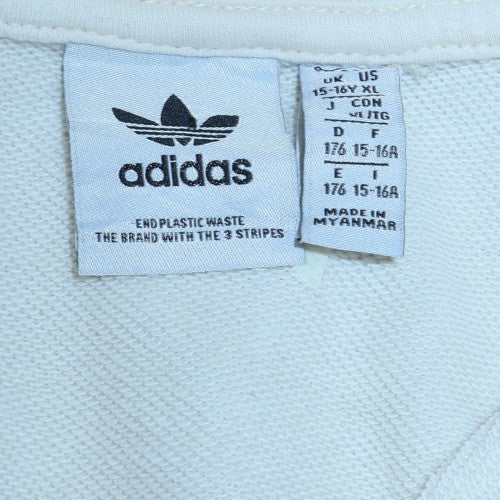 Adidas Boys White 1/2 Zip Fleece Sweatshirt 15-16 Years Originals Logo