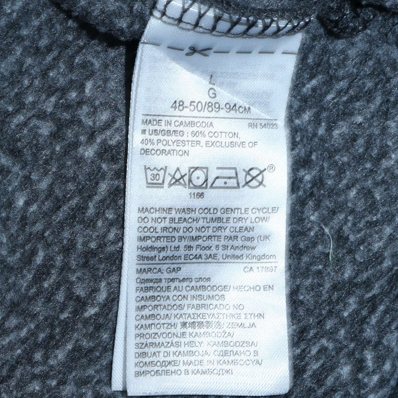 Mens UK Size L Gap Grey Pullover Hoodie