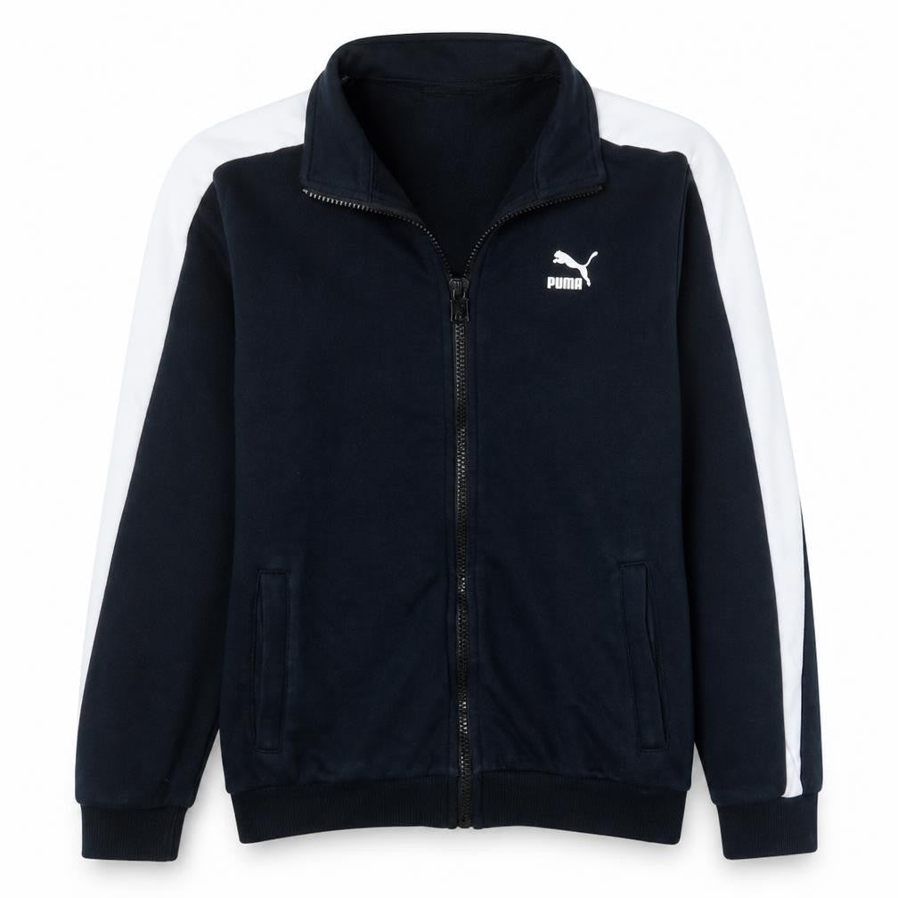 Front view of Puma boys’ black white track jacket 13-14 years xl full zip athletic