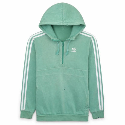 Front view of Adidas Men's Green 1/4 Zip Hoodie, size S, Sports Fleece
