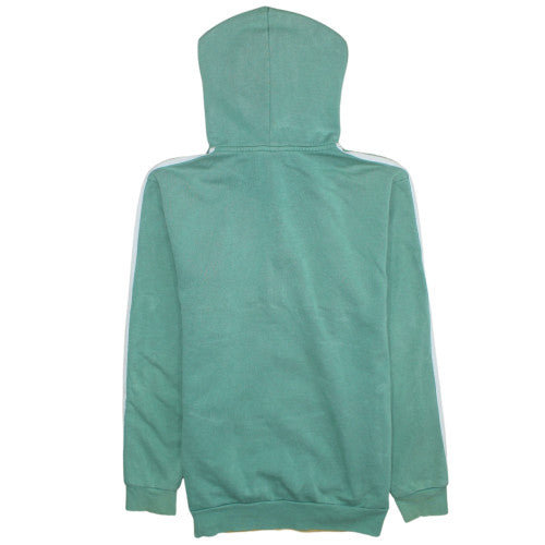 Brand and care label for Adidas Men's Green 1/4 Zip Hoodie, size S, Sports Fleece