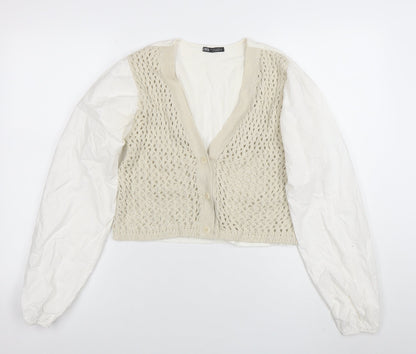 Womens UK Size S Zara Ivory Cardigan Jumper