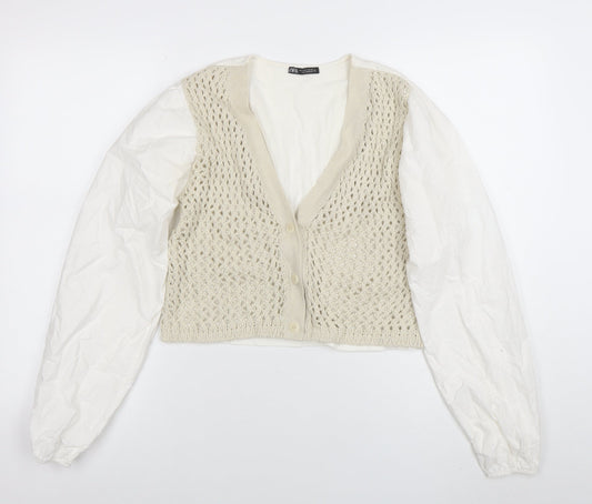 Womens UK Size S Zara Ivory Cardigan Jumper