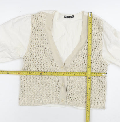 Womens UK Size S Zara Ivory Cardigan Jumper