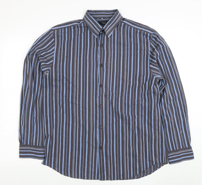 Thomas Nash Men's Blue Striped Long Sleeve Cotton Shirt M