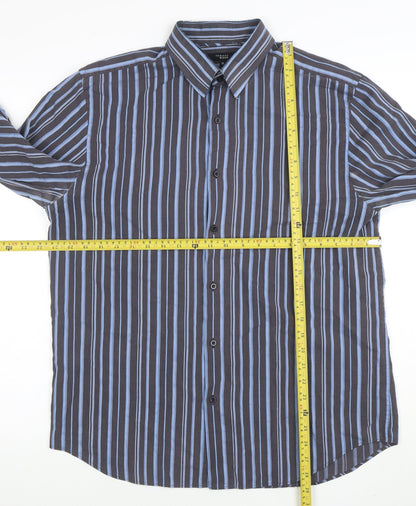 Thomas Nash Men's Blue Striped Long Sleeve Cotton Shirt M